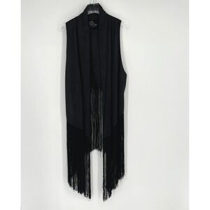 Blue Life Fringed Vest Womens M/L Black Boho Festival Western Hippie Planet Blue